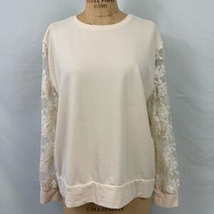 A New Day Cream Long Sleeve Crew Neck Lace Sleeve Top Size XXL (A35)